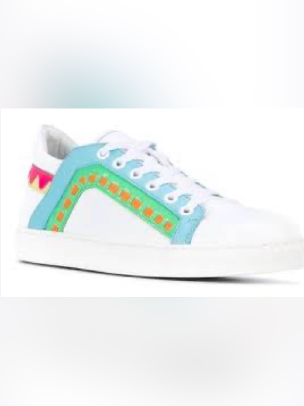 Sophia Webster White Sneakers with Aqua Trim and Orange Accents